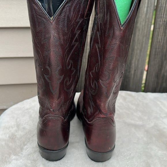 Vintage Dan Post Cowboy Western Boots Men's 10 D Burgundy Cowhide Leather - Picture 2 of 8